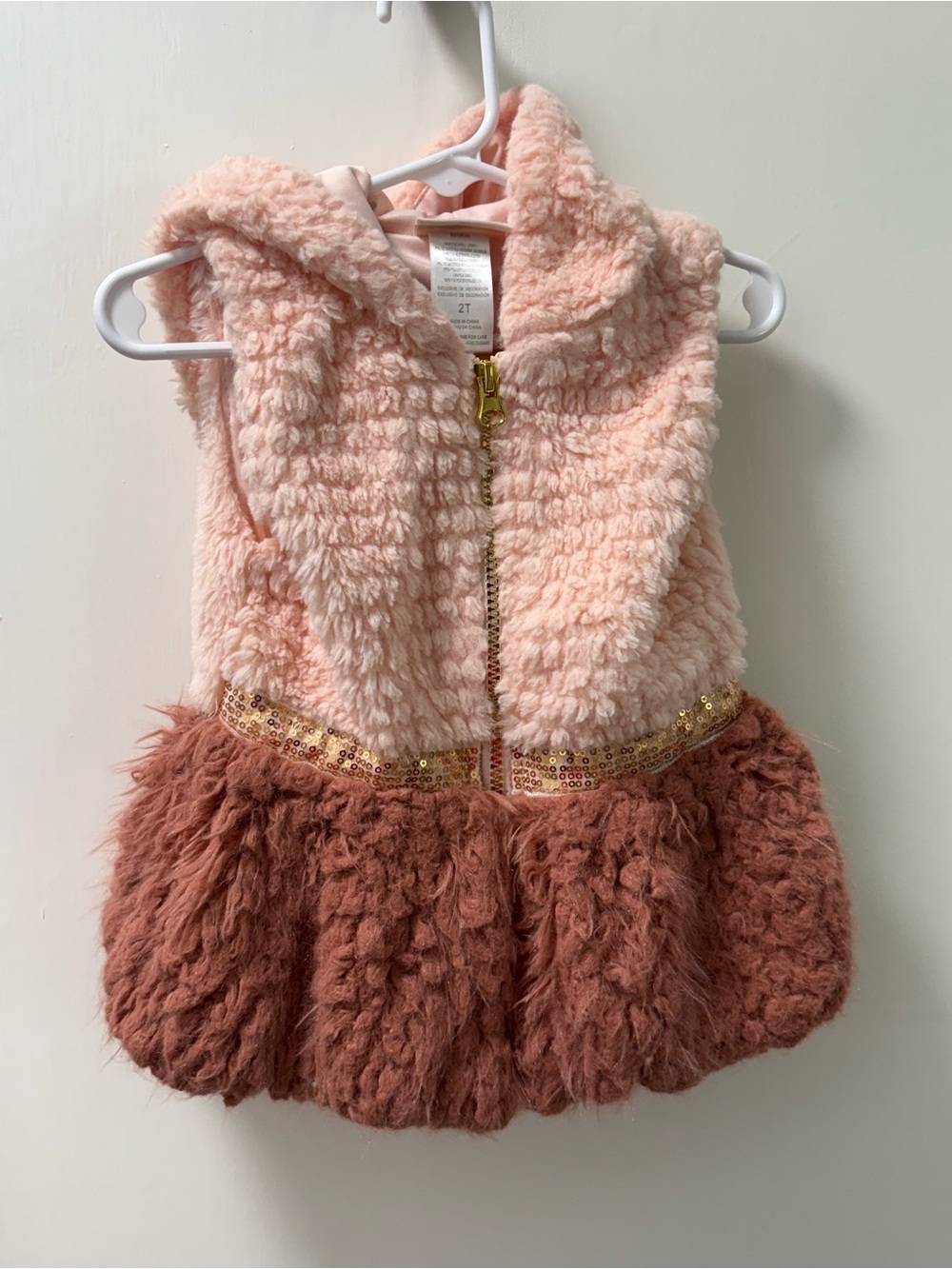 Little Lass Pink Faux Fur Jacket with Gold Zipper